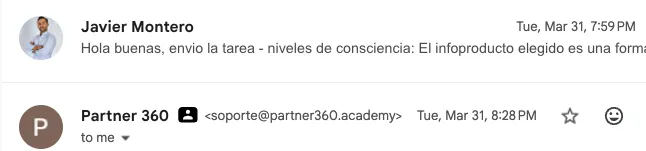 Duda enviada al soporte de Partner 360