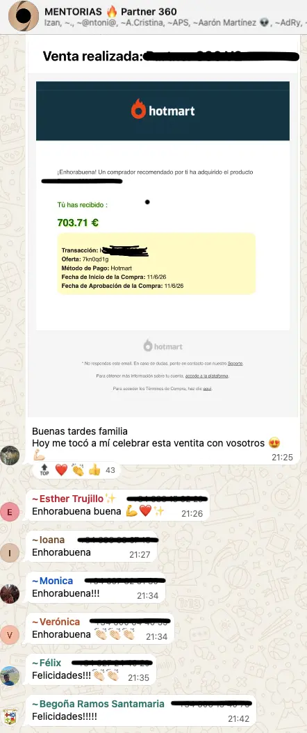 Alumnos del grupo de WhatsApp compartiendo logros