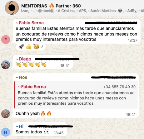 Grupo de mentorias de WhatsApp de Partner 360